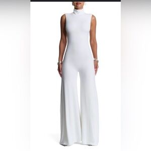 Naked Wardrobe Women's White Scrunch Neck Straight Leg Jumpsuit Small